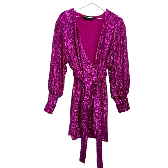 ASOS Edition Sequin Mini Wrap Dress Pink Women’s Size 12 - Picture 7 of 12
